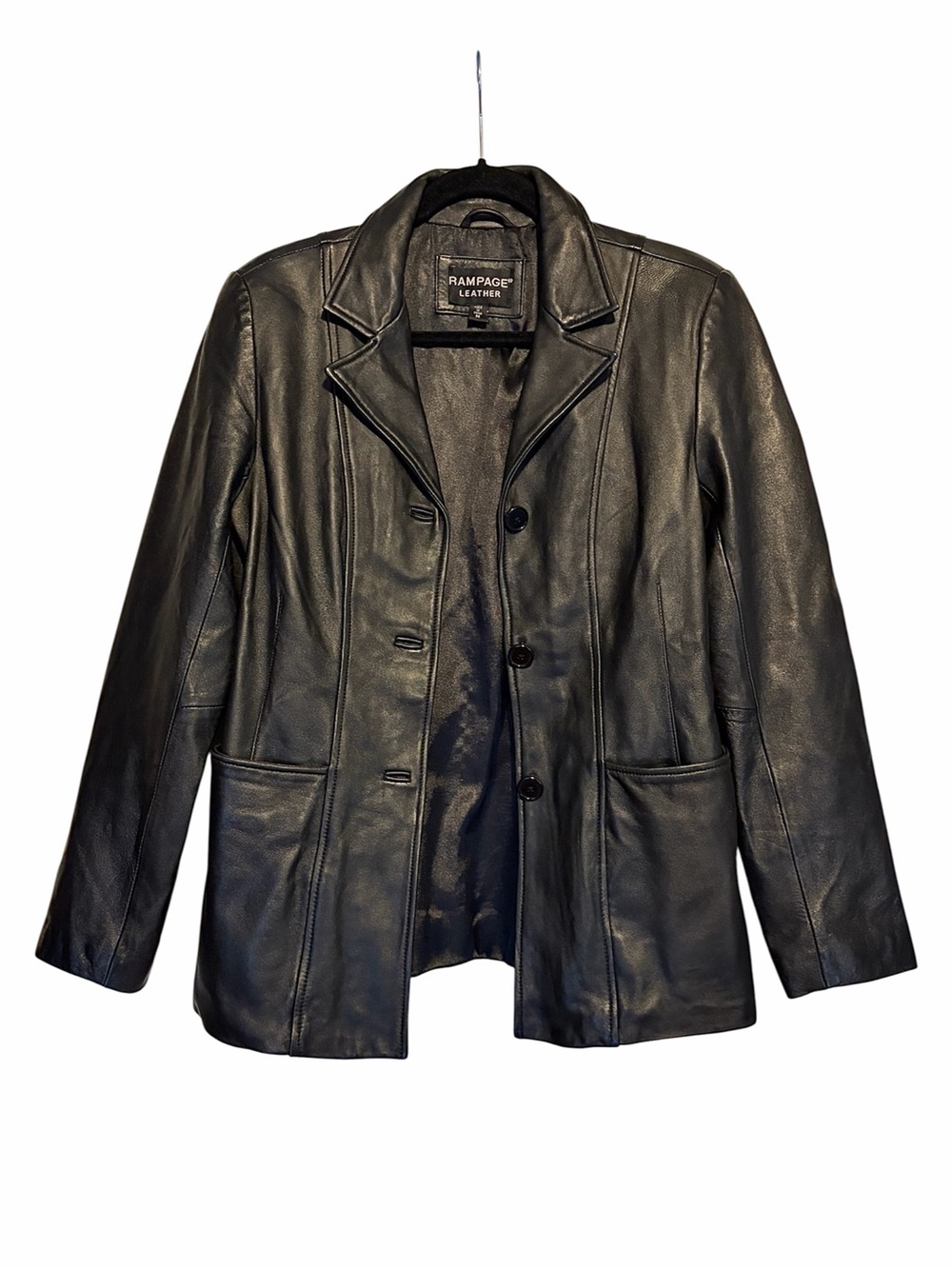 Y2K Vintage Rampage Black Leather Button-Up Blazer Jacket Size M